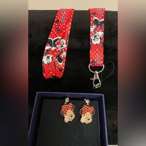 Disney Red Minnie Earrings and ID Holder Set NIB